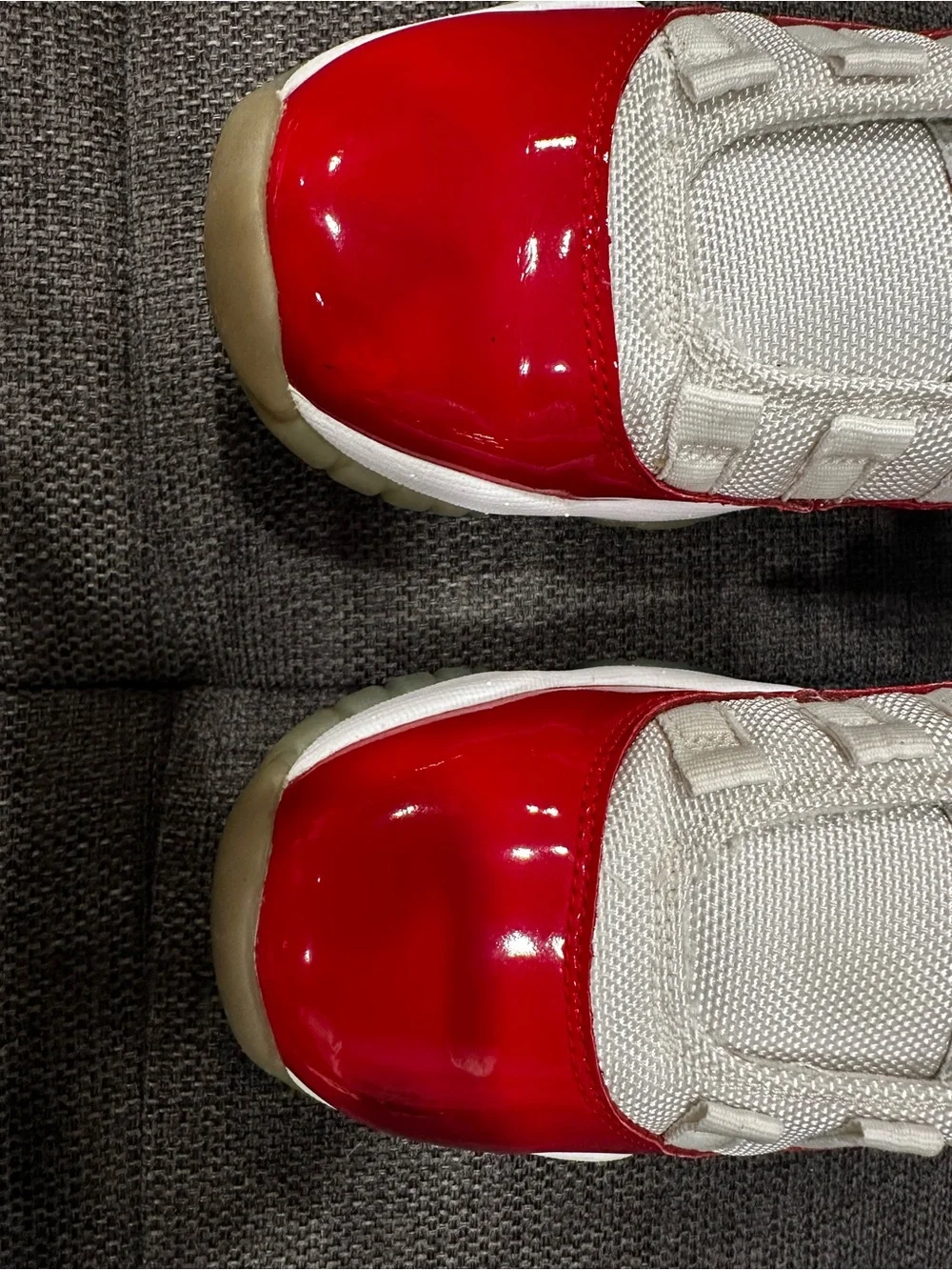 Jordan Kids' White and Red Patent Toe Low-Top Sneakers Boys Size 5